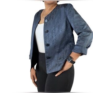 Lafayette 148 Petite Zebra Print Blazer Black/Blue Jacquard Silk Blend Size 12
